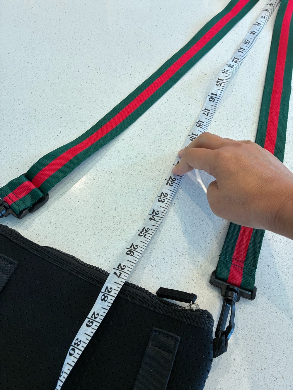 Black Crossbody Neoprene Pouch with Green and Red Stripe Adjustable Strap - Picture 15 of 15